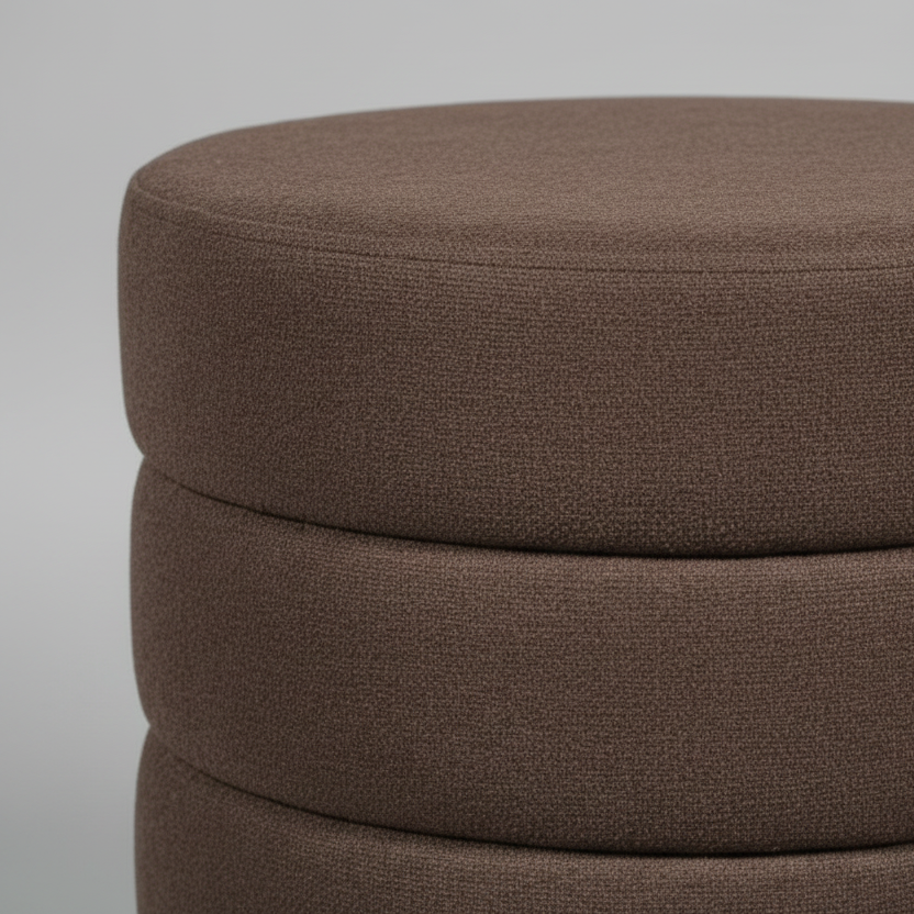 Brown Round Stool Boucle Fabric