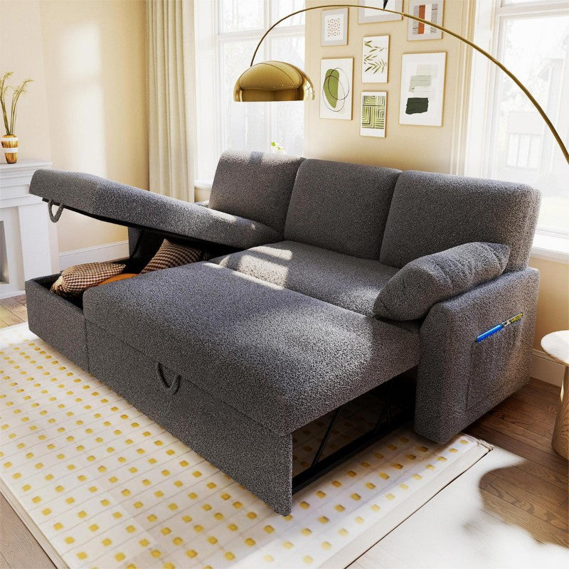 Boucle L Shape Sofa Cum Bed