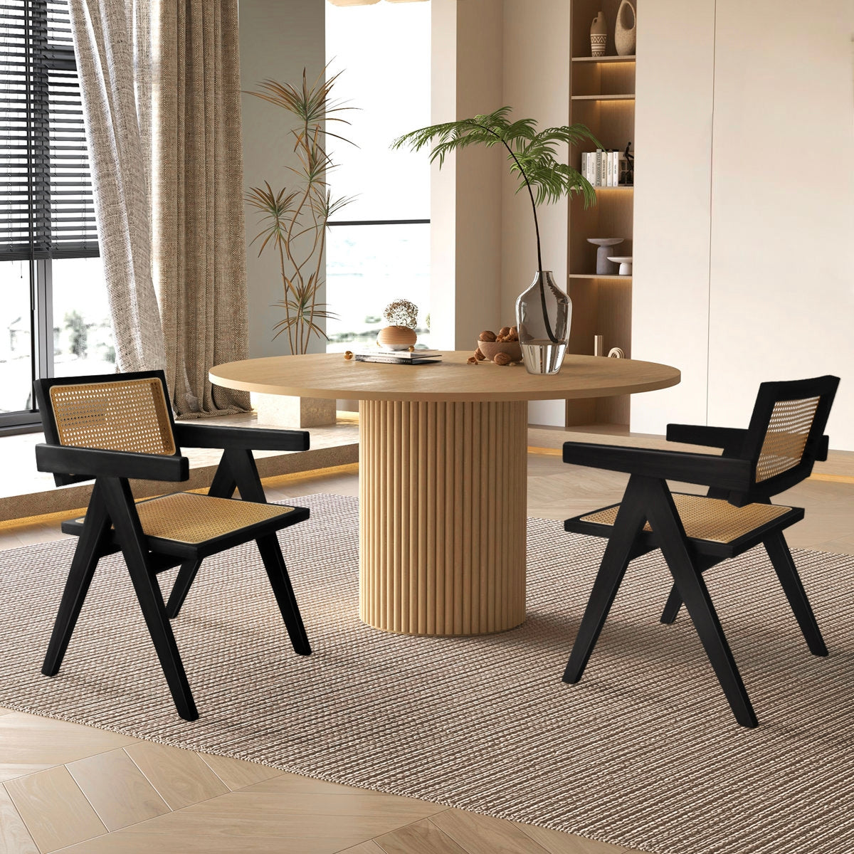 Retro Wooden Rattan Chair Dining Table
