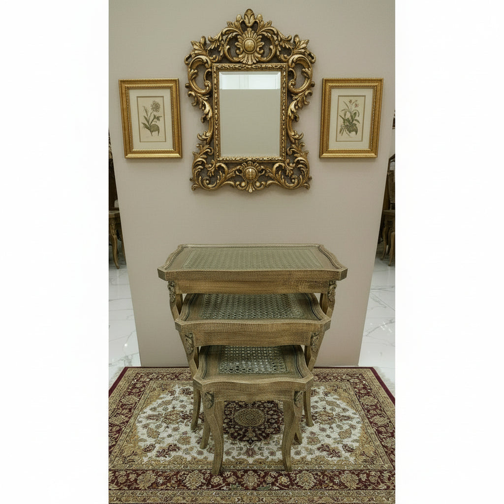 Cane Set Of 3 Nesting Table Brown