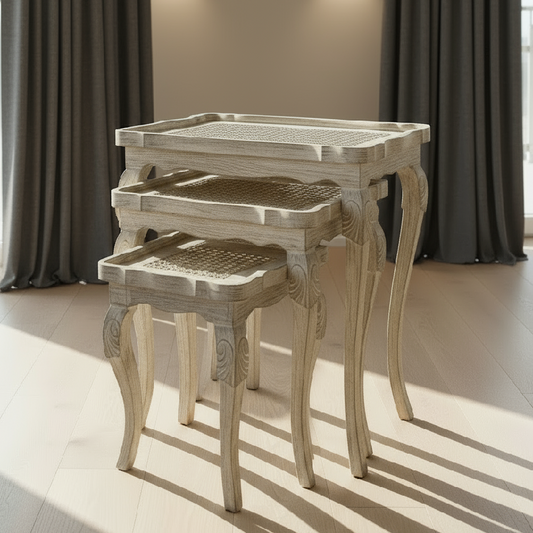 Cane Set Of 3 Nesting Table