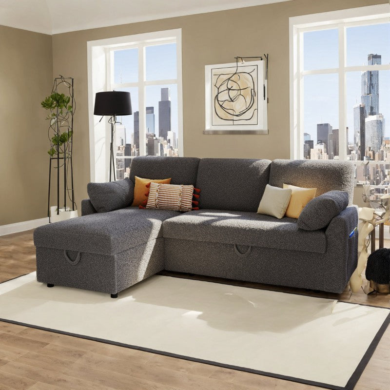 Boucle L Shape Sofa Cum Bed