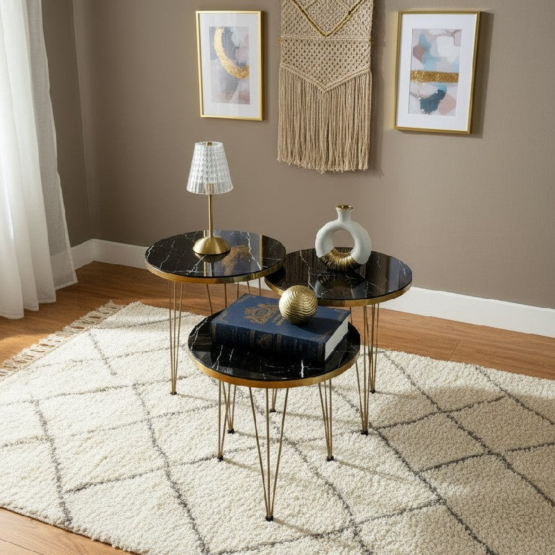 Set of 3 Nesting Table Black