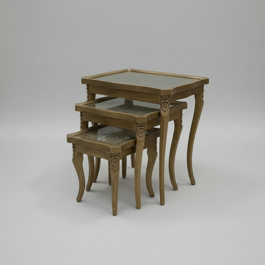 Cane Set Of 3 Nesting Table Brown