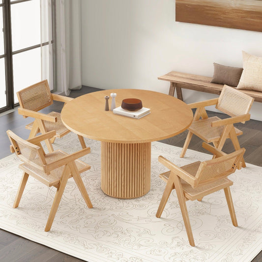 Retro Wooden Rattan Chair Dining Table