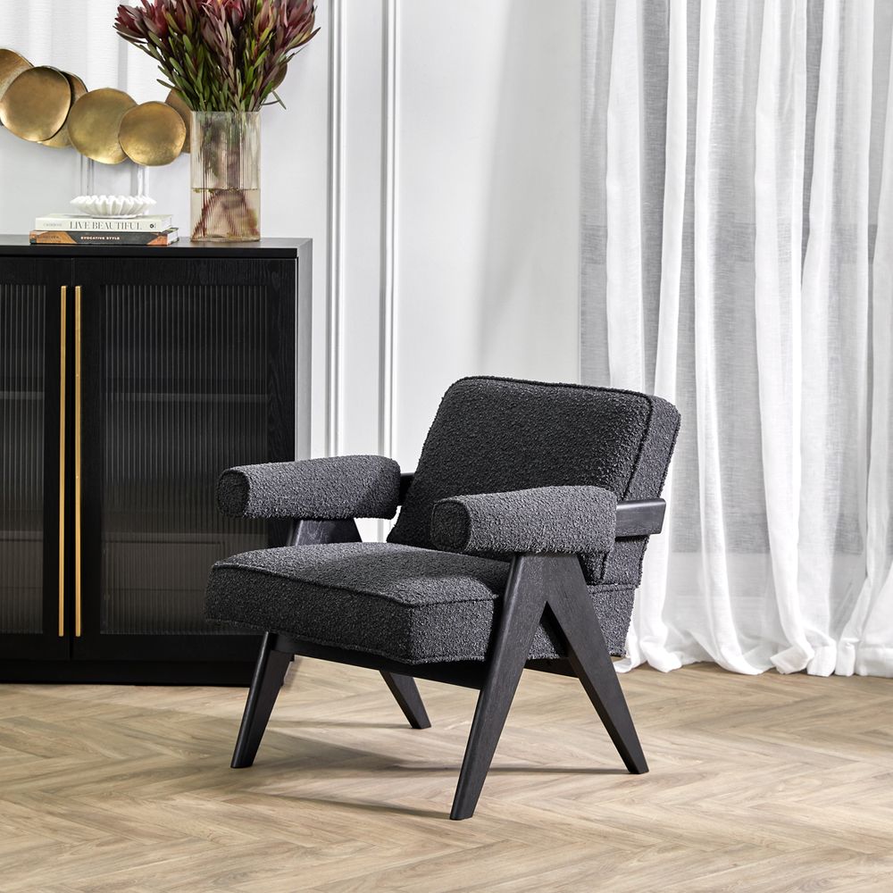 Alexa Wooden Chair Boucle Fabric