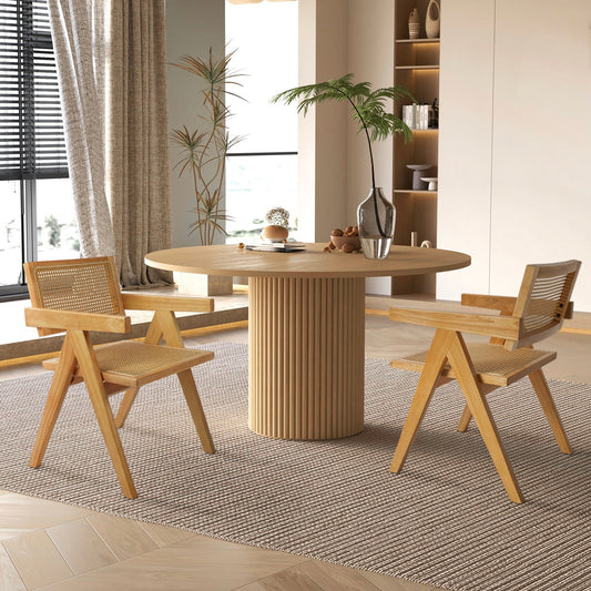 Retro Wooden Rattan Chair Dining Table